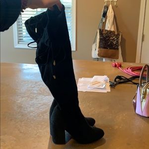 Knee High, Black Suede Boots